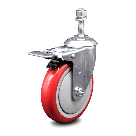 Service Caster 5 Inch Red Polyurethane Swivel 10mm Stem Caster with Total Lock Brake SCC SCC-TSTTL20S514-PPUB-RED-M1015